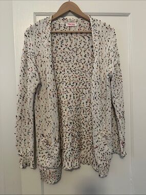 Trendi Lady Open-Front Cream Speckled Knit Cardigan